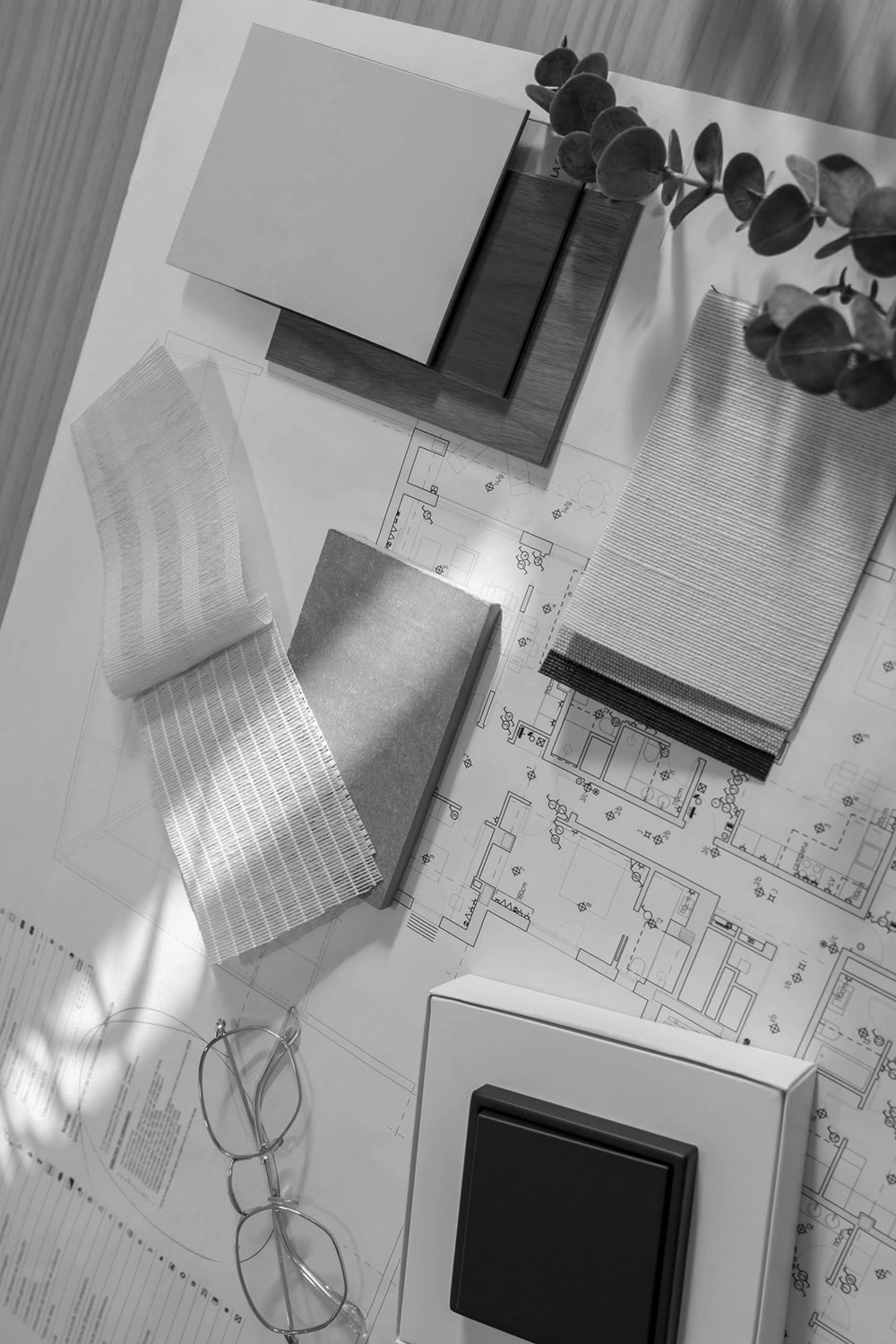 Flat lay design of creative moodboard composition with samples materials